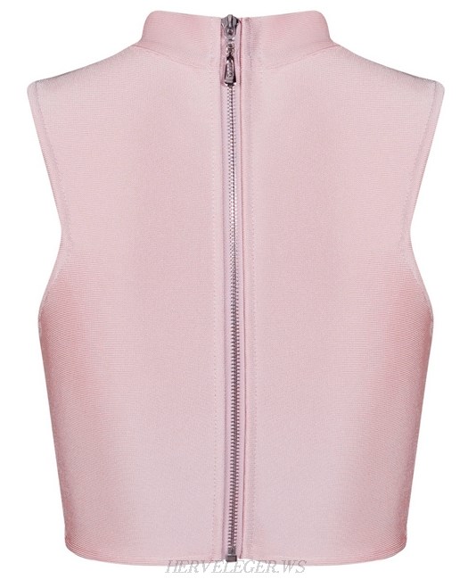 Herve Leger Pink V Neck Crop Top