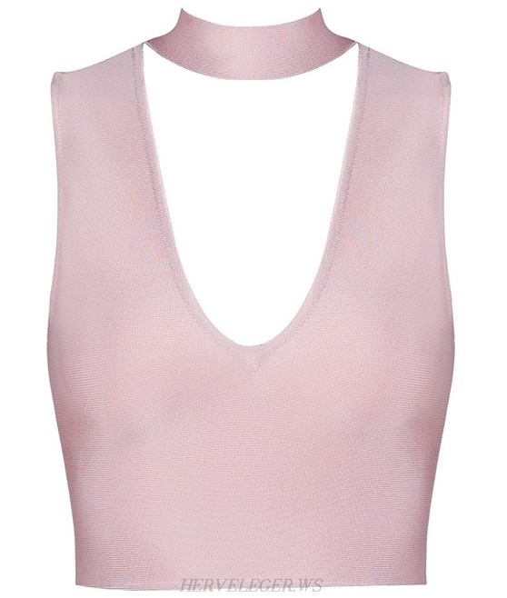 Herve Leger Pink V Neck Crop Top
