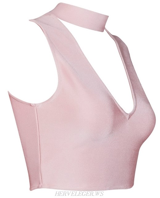 Herve Leger Pink V Neck Crop Top