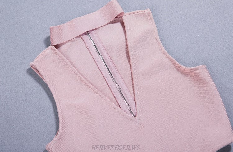 Herve Leger Pink V Neck Crop Top