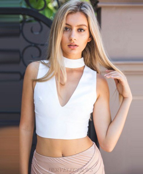 Herve Leger White V Neck Crop Top