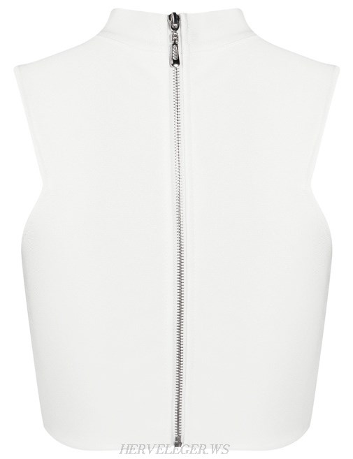 Herve Leger White V Neck Crop Top
