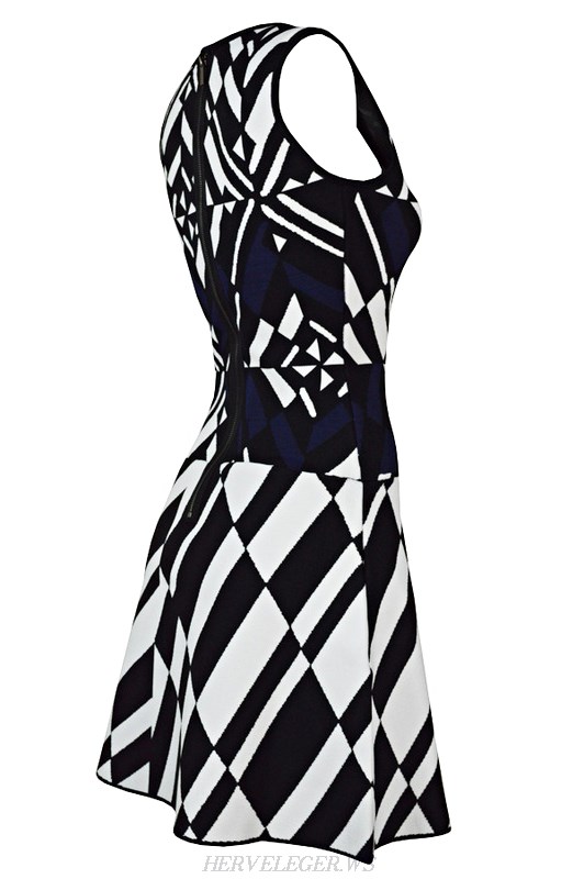 Herve Leger Black And White A Line Geometric Dress