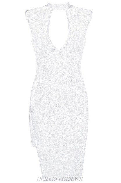 Herve Leger White Asymmetrical Cut Out Dress