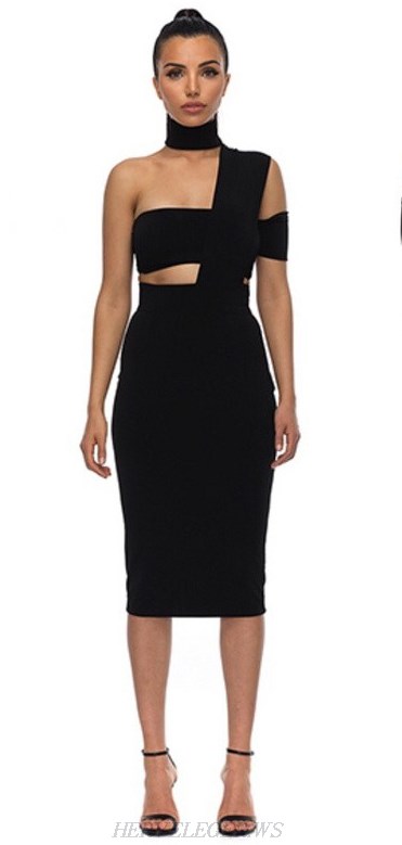 Herve Leger Black Asymmetrical Panel Dress