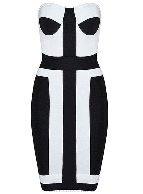 Herve Leger Black And White Bandeau Bustier Dress