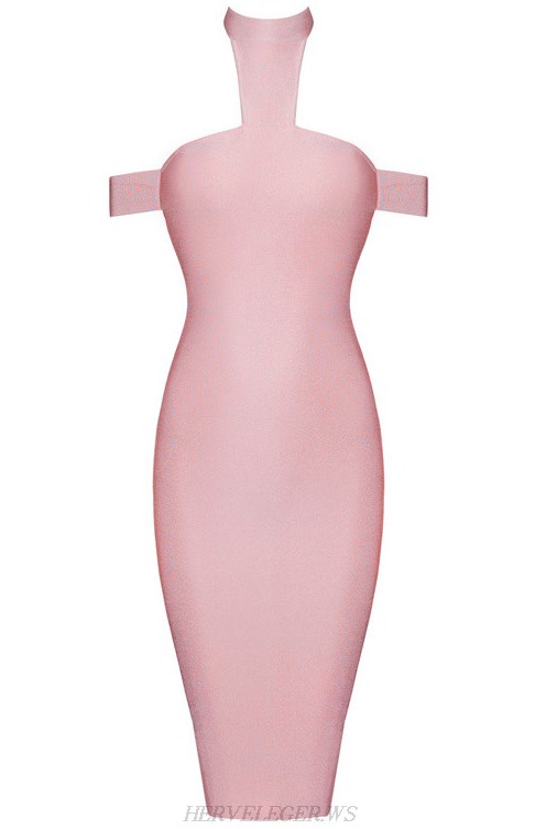 Herve Leger Nude Bardot Halter Dress