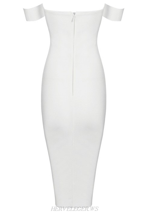 Herve Leger White Bardot Halter Dress