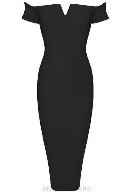 Herve Leger Black Bardot Notch Front Dress