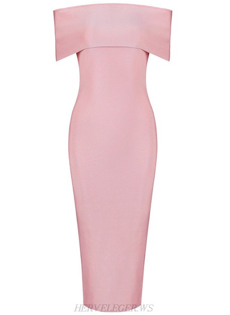 Herve Leger Nude Bardot Side Slit Dress