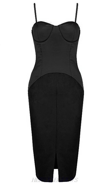 Herve Leger Black Bustier Satin Suede Dress