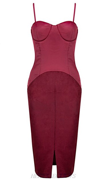 Herve Leger Red Bustier Satin Suede Dress