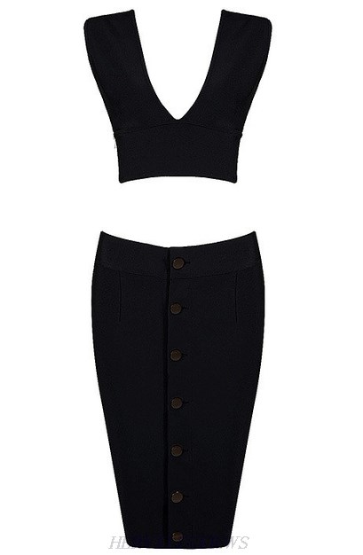 Herve Leger Black Button Embellished Two Piece Dress