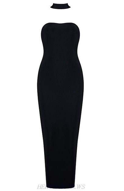 Herve Leger Black Choker Cut Out Back Dress