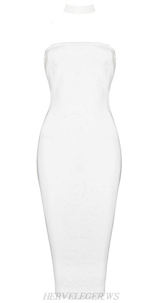 Herve Leger White Choker Dress