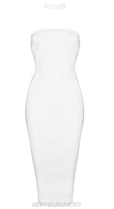 Herve Leger White Choker Dress