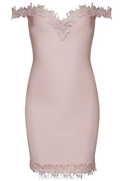 Herve Leger Pink Crochet Embellished Bardot Dress