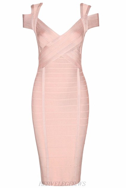 Herve Leger Pink Cut Out Shoulder Dress