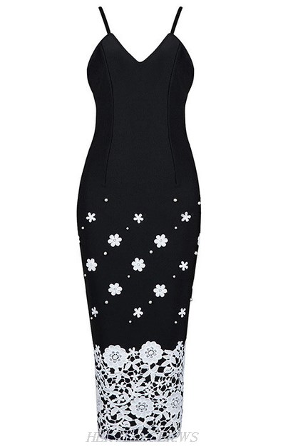 Herve Leger Black And White Floral Crochet Dress