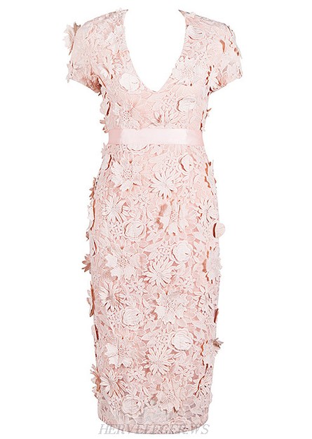 Herve Leger Pink Flower Applique Dress