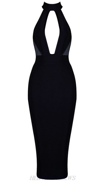 Herve Leger Black Halter Cut Out Detail Dress