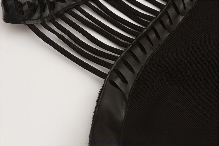 Herve Leger Black Halter Faux Leather Dress