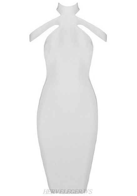 Herve Leger White Halter Strap Dress
