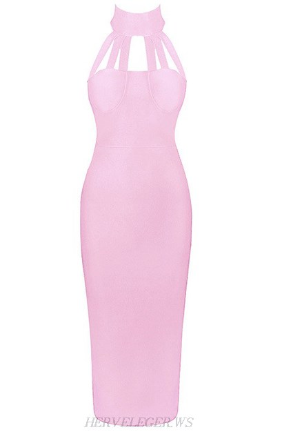 Herve Leger Pink Halter Strap Dress