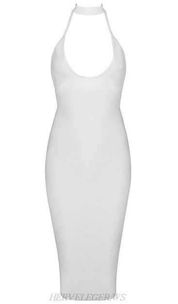 Herve Leger White Halter Strappy Back Dress