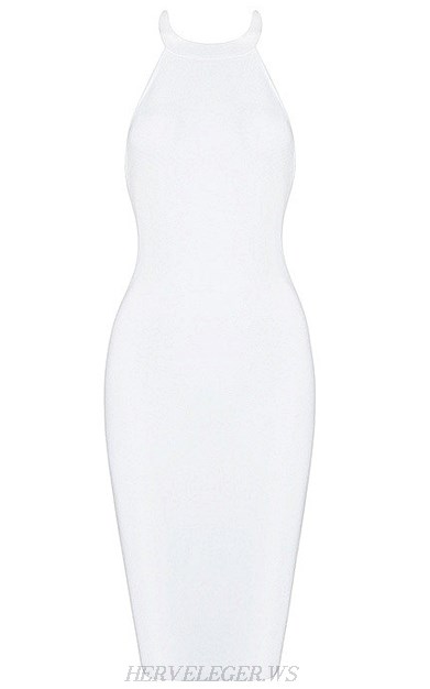 Herve Leger White Halter Strappy Dress