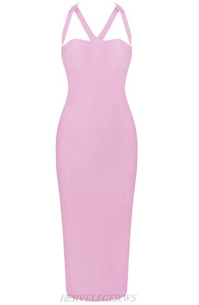 Herve Leger Pink Halter Strappy Bustier Dress
