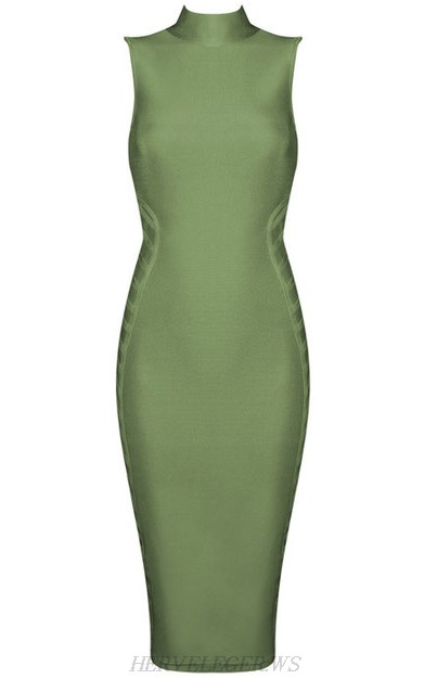 Herve Leger Green HighNeck Dress