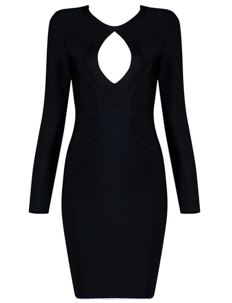 Herve Leger Black Long Sleeve Cut Out Front Dress