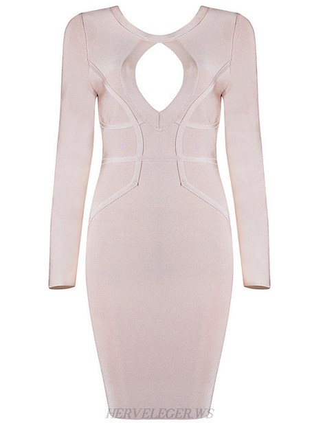 Herve Leger Nude Long Sleeve Cut Out Front Dress