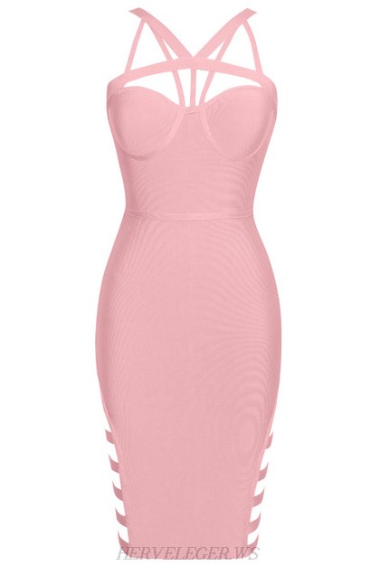 Herve Leger Pink Strappy Cut Out Dress