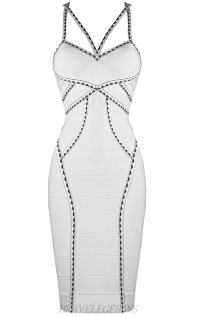 Herve Leger White And Black Strappy Print Detail Dress