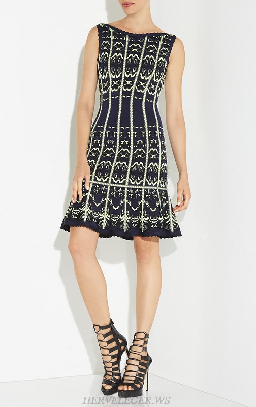 Herve Leger Blue Weave Jacquard Dress