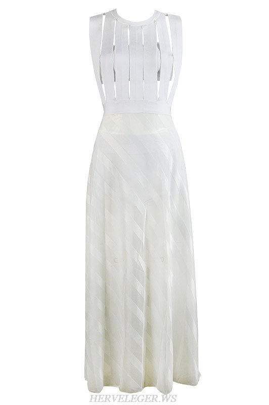 Herve Leger White Stripes Bandage Gown