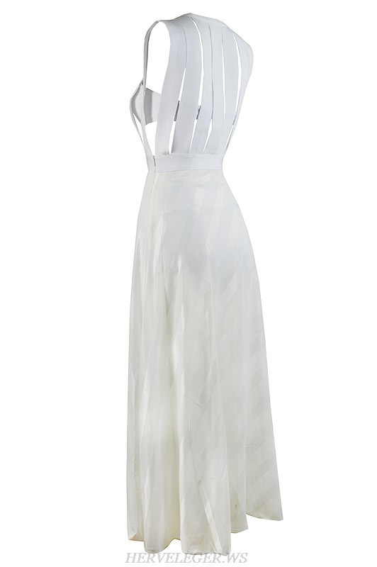 Herve Leger White Stripes Bandage Gown