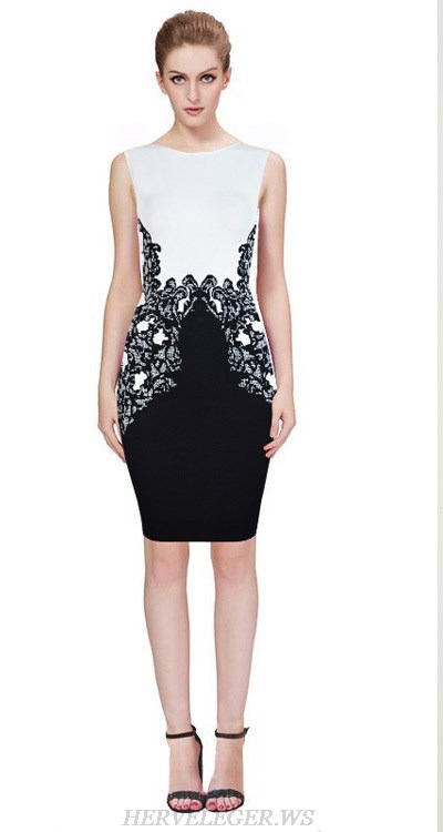 Herve Leger Black And White Jacquard Bandage Dress Herve Leger Black And White Jacquard Bandage Dress