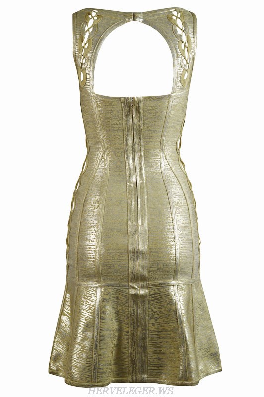 Herve Leger Gold Bronzing Cutout Bandage Dress