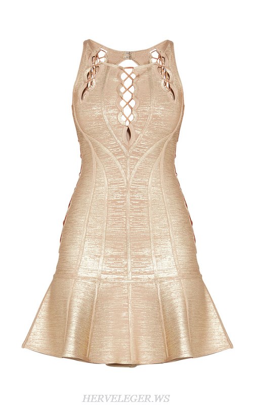 Herve Leger Gold Bronzing Cutout Bandage Dress
