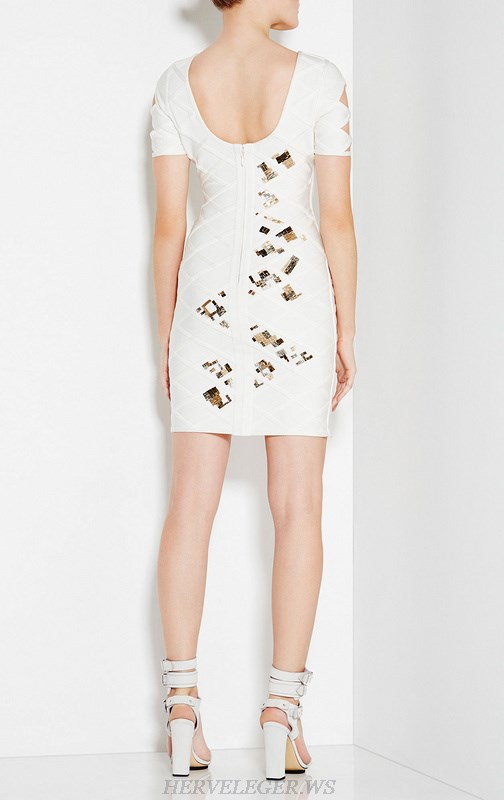 Herve Leger White Beaded Bandage Dress