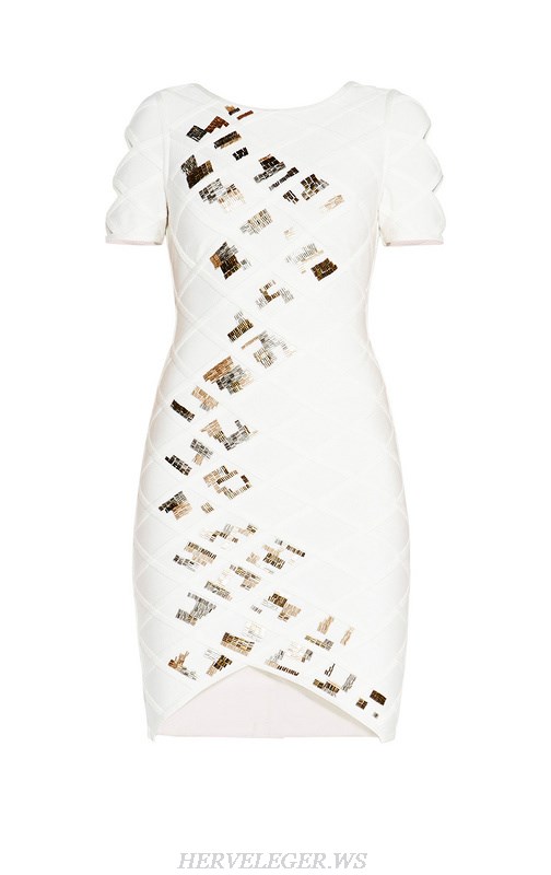 Herve Leger White Beaded Bandage Dress