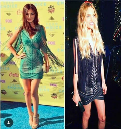 Herve Leger Green And Blue Fringe See Through Bandage Dress