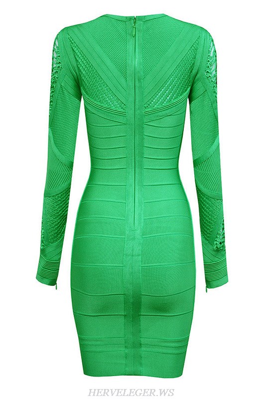 Herve Leger Green Gray Blue And Red Multicolor Long Sleeve Cutout Bandage Dress