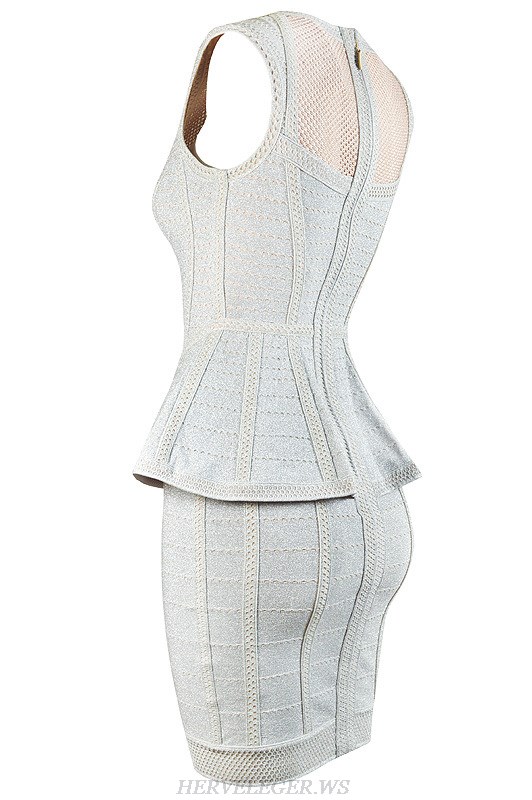 Herve Leger White Jacquard Cocktail Bandage Dress