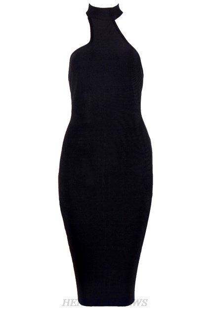Herve Leger Black Asymmetrical Halter Dress