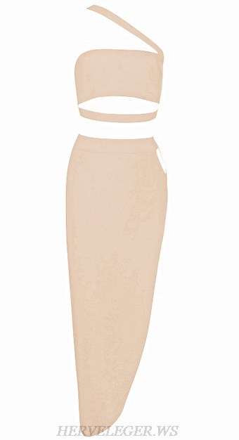 Herve Leger Nude Asymmetrical Strap Panel Two Piece Dress