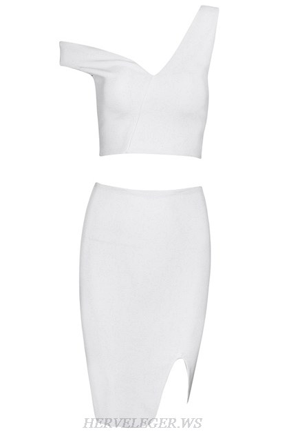 Herve Leger White Asymmetrical Two Piece Dress